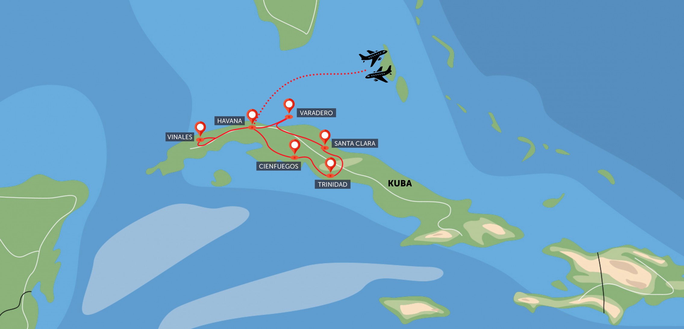 Oficiální mapa trasy zájezdu Kuba all inclusive – Trinidad a Varadero podle CK SEN