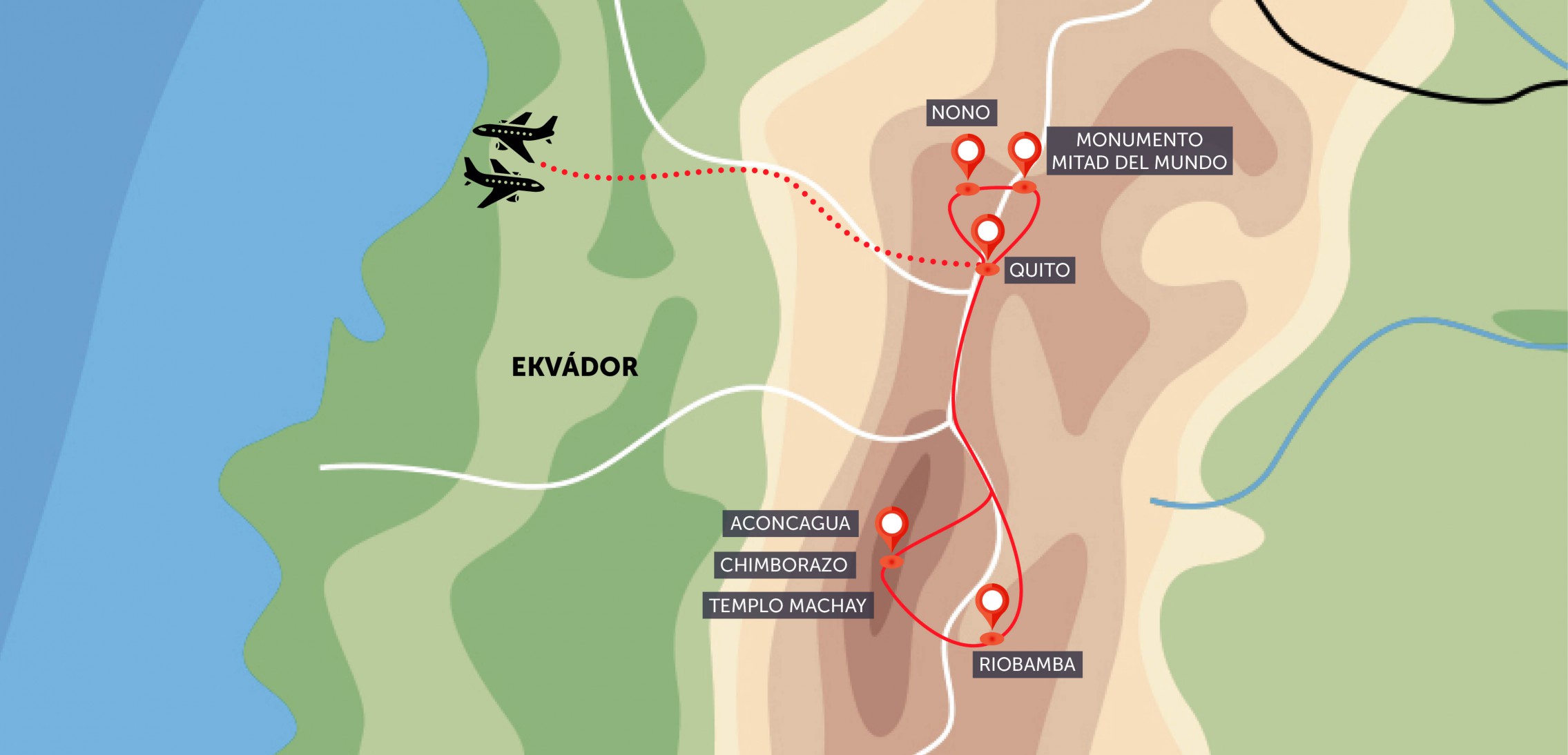 Oficiální mapa trasy zájezdu Nejdále od středu Země – Chimborazo podle CK SEN